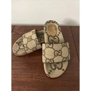Gucci Slide GG Canvas Monogram Used As Is Has Stain And Imperfections Sz 8-8.5 W